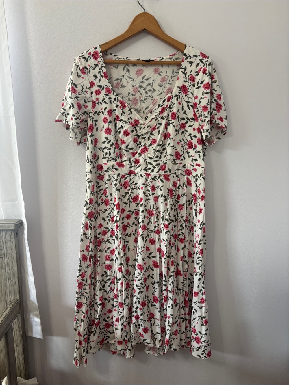 torrid Cream Midi Dress with Pink Floral Print